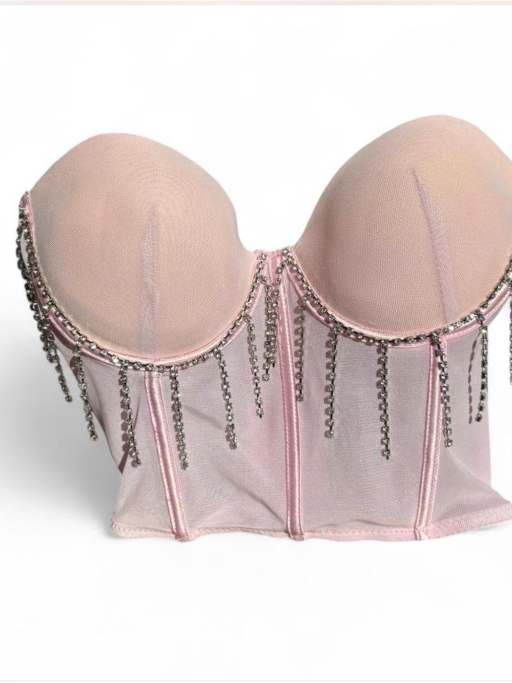 Rhinestoned Longline Corset in Blush Pink